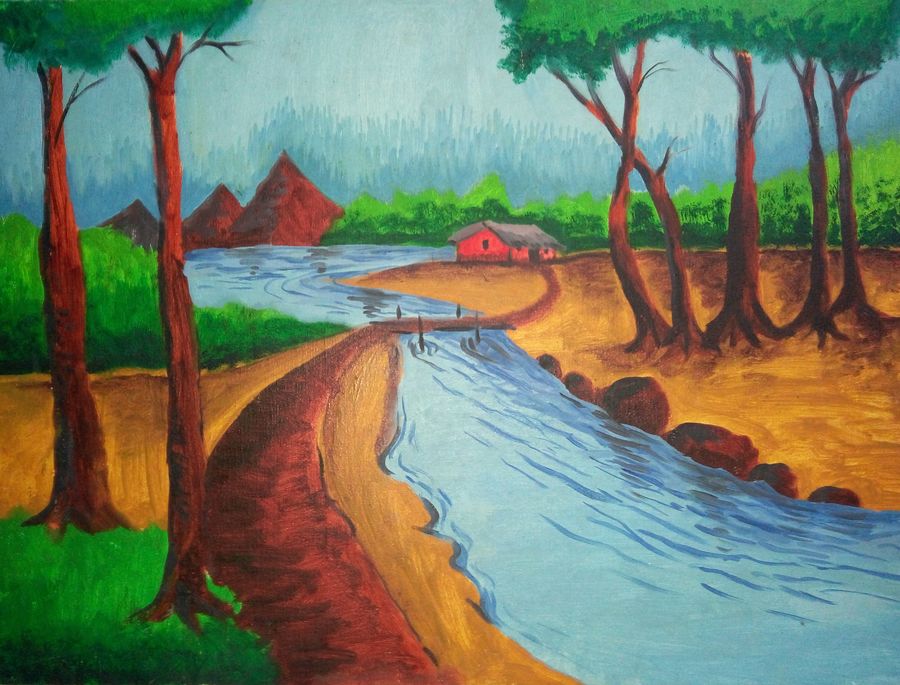 900x685 Simple Nature Painting By Artist Shubharthee Ghosh - Nature Painting