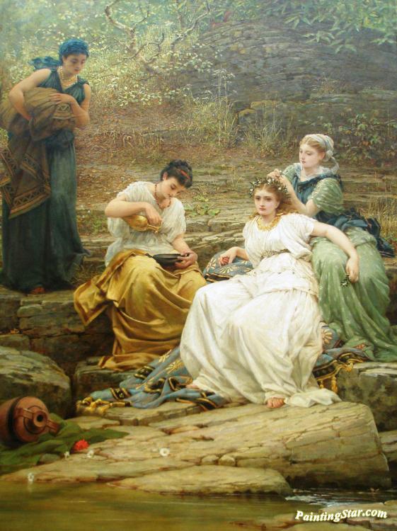 561x750 Nausicaa And Her Handmaidens Artwork By George Dunlop Leslie Oil - Nausicaa Painting