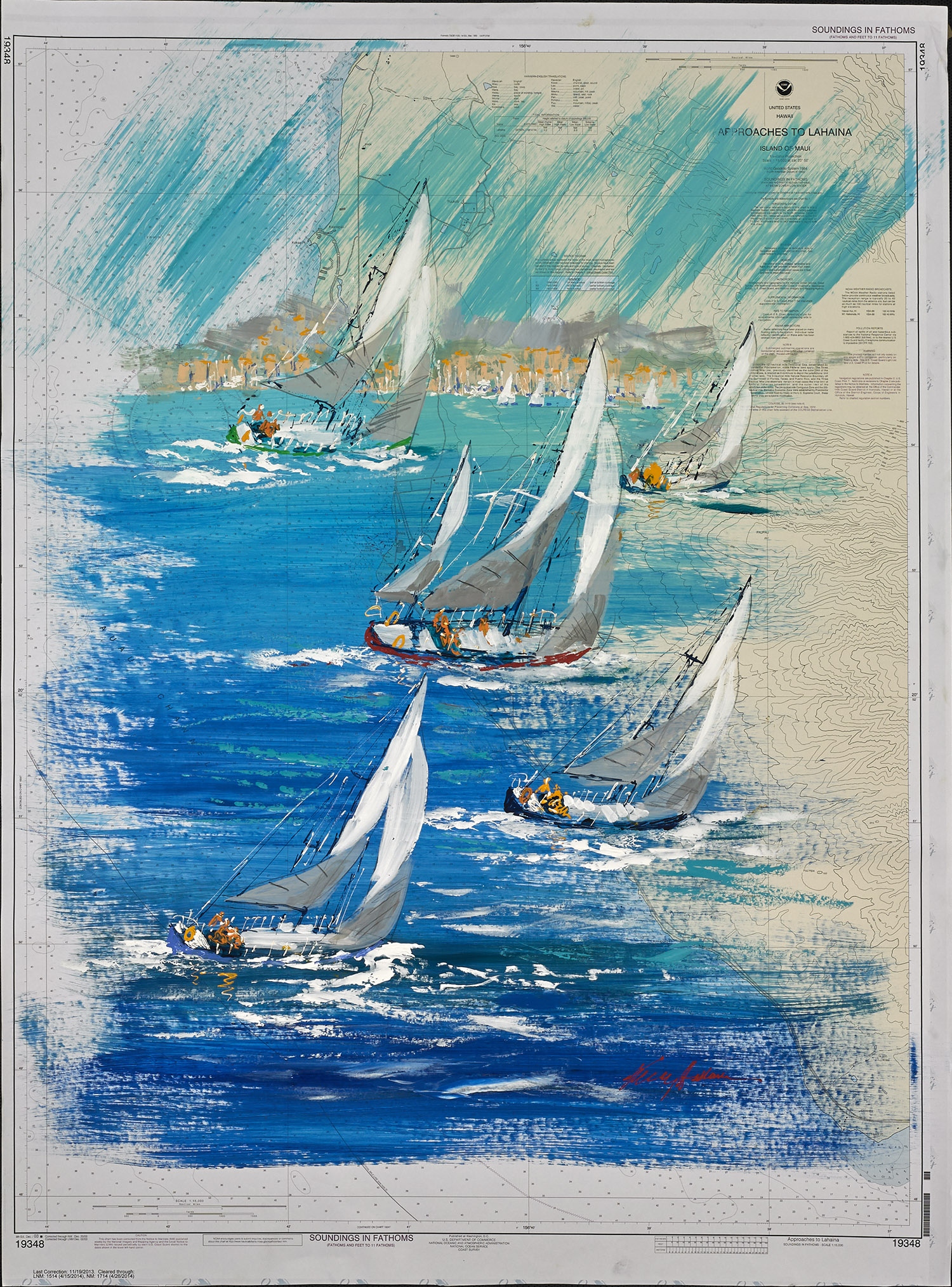 1500x2028 Original Hand Painted Nautical Charts By Renowned Seascape - Nautical Chart Painting