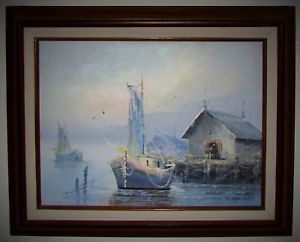 300x242 Oil Painting On Canvas Nautical Maritime Ships Fishing Boats - Nautical Oil Painting
