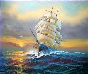 300x253 Ship Paintings - Nautical Oil Painting