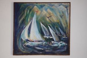 300x200 Vintage Abstract Nautical Oil Painting By Dawson 1960s Modern - Nautical Oil Painting