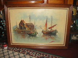 300x225 Vintage M Blake Nautical Oil Painting On Board Large Signed M - Nautical Oil Painting