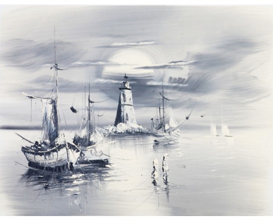 550x445 Buy Wharf Oil Painting On Canvas (Unframed) Art Wall Decoration - Nautical Oil Painting