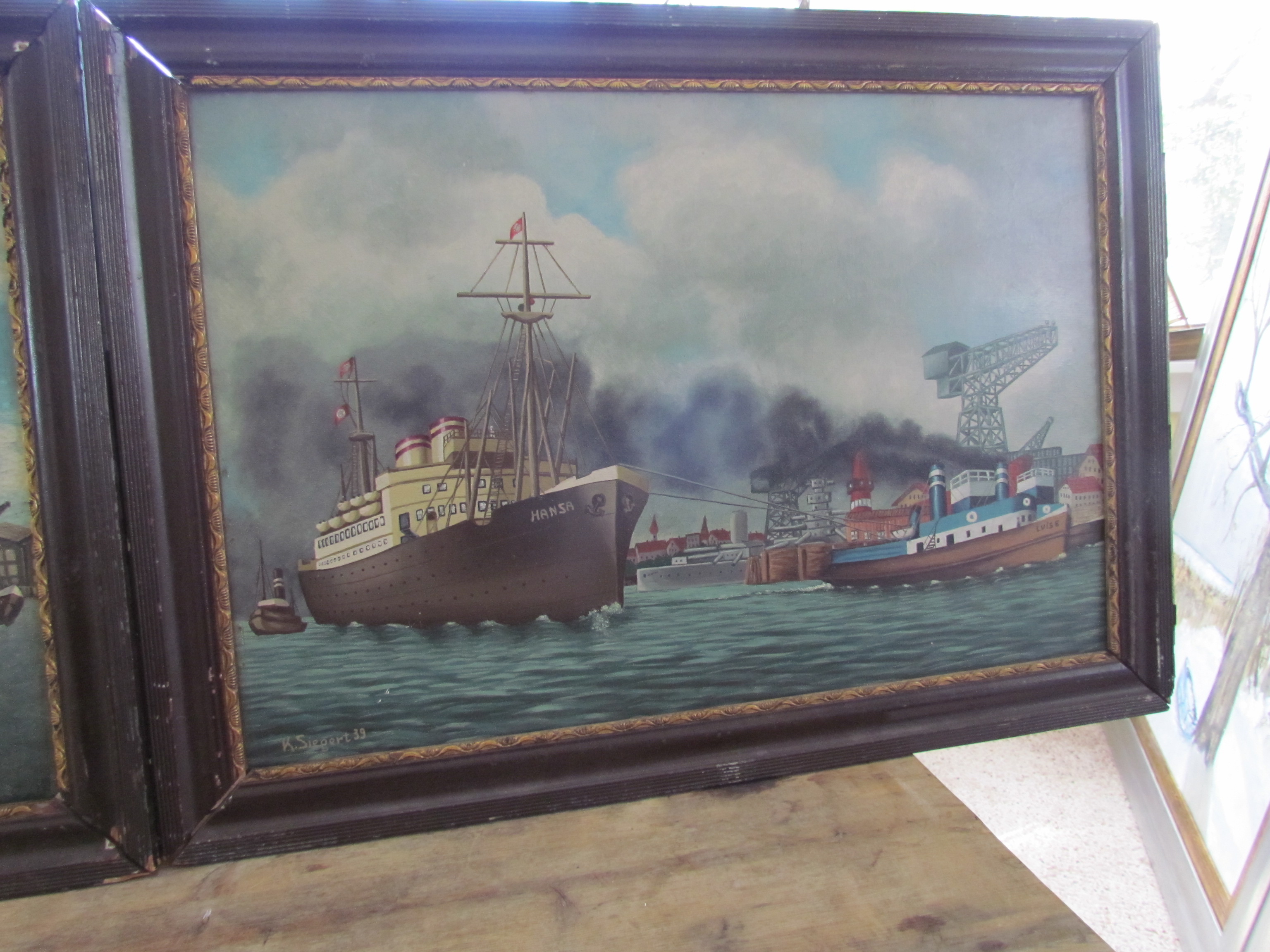 3072x2304 Hansa Line Ship Yard Paintings Art Antiques Michigan - Nautical Oil Painting