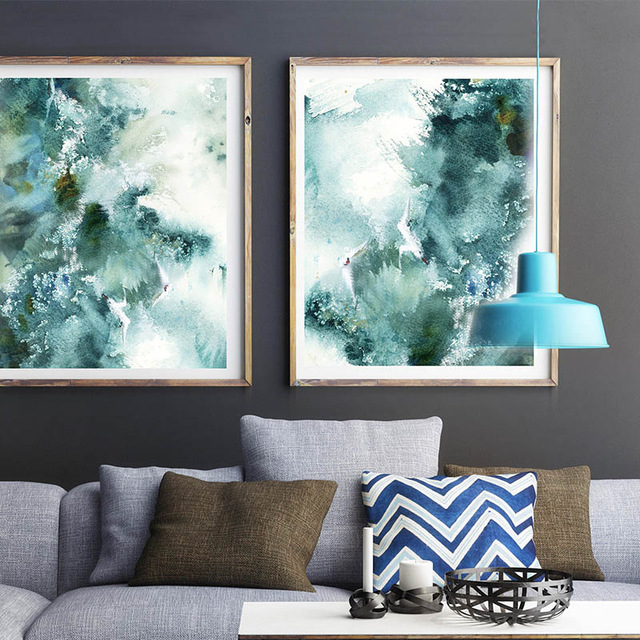 640x640 Abstract Nautical Waves Wall Art Prints Sea Inspired Watercolor - Nautical Painting