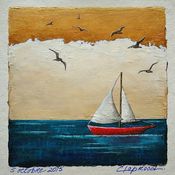 570x570 Small Sailboat Painting Original Nautical Art By Marieclaproodart - Nautical Painting