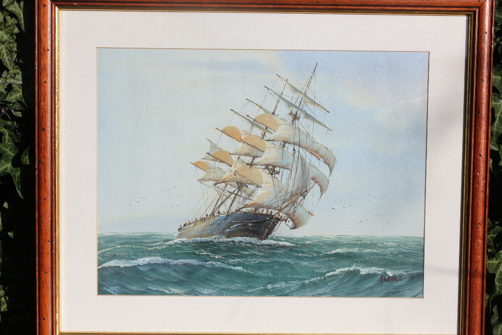 1024x683 Large Oil Painting Sailing Ship On Sea Signed Art Nautical - Nautical Painting