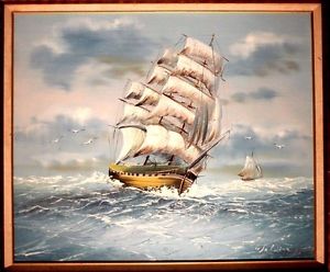 300x248 Brig Sailing Ship Paintingsailboat Vintage Nautical Painting - Nautical Painting