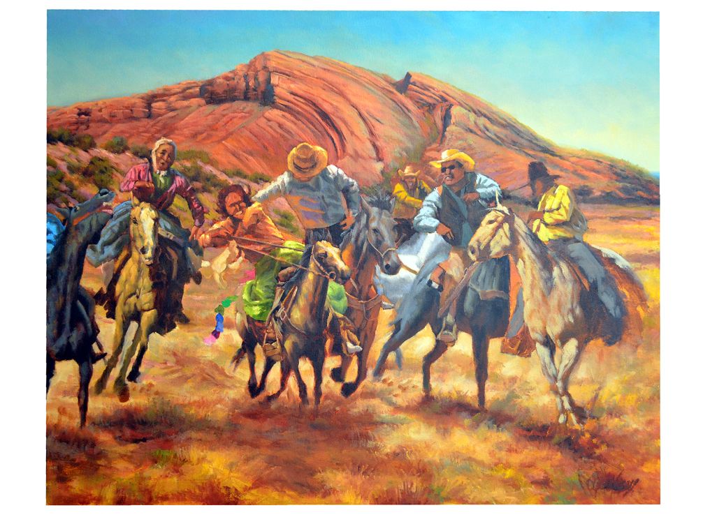 1016x751 Navajo Chicken Pull Painting By James King - Navajo Painting