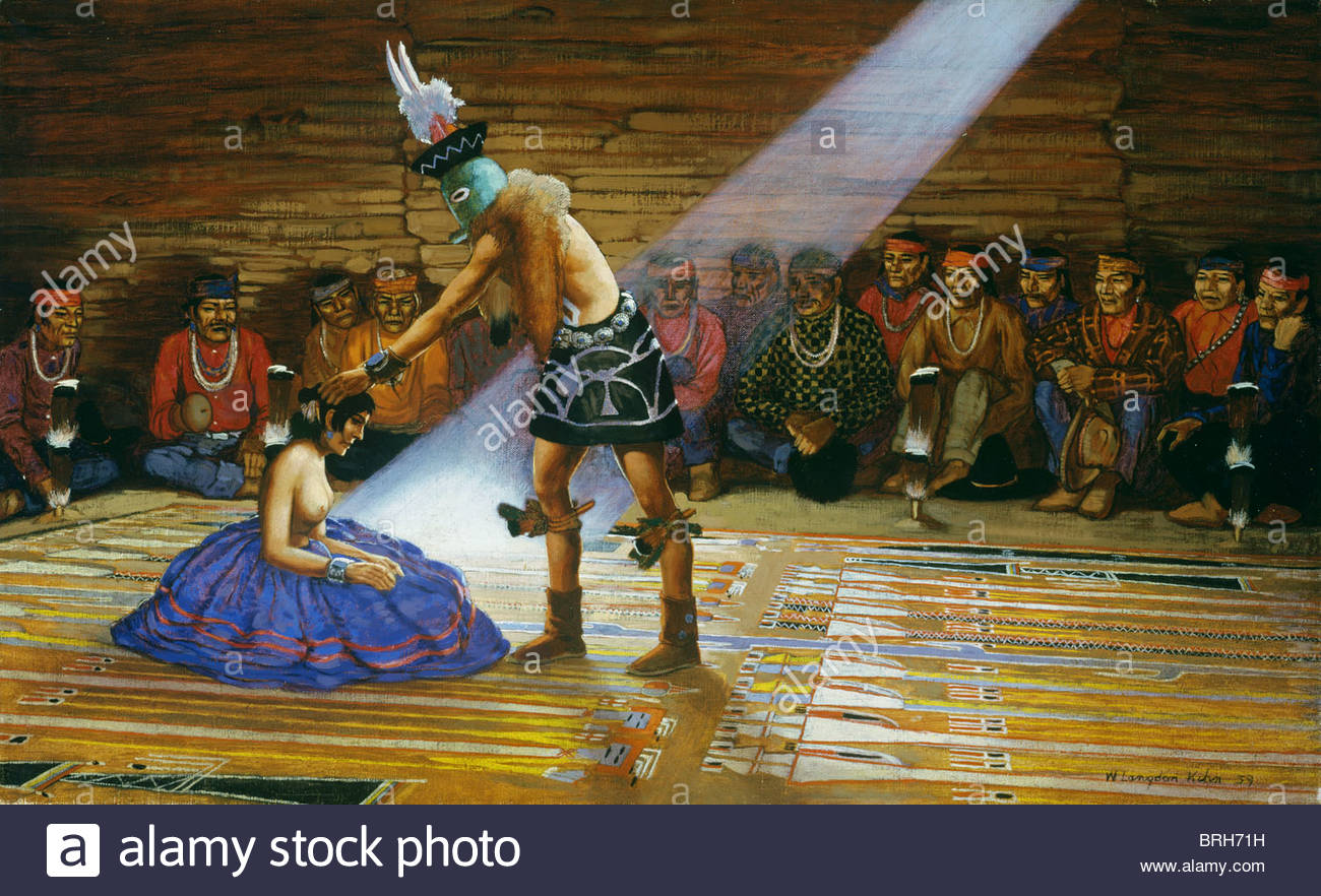 1300x882 A Painting Shows A Navajo Healer Treating A Woman Stock Photo - Navajo Painting