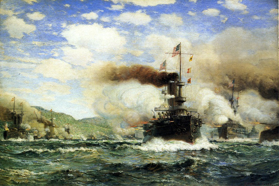 900x600 Naval Battle By James Gale Tyler (Painting Id La 2182 Ka) - Naval Battle Painting