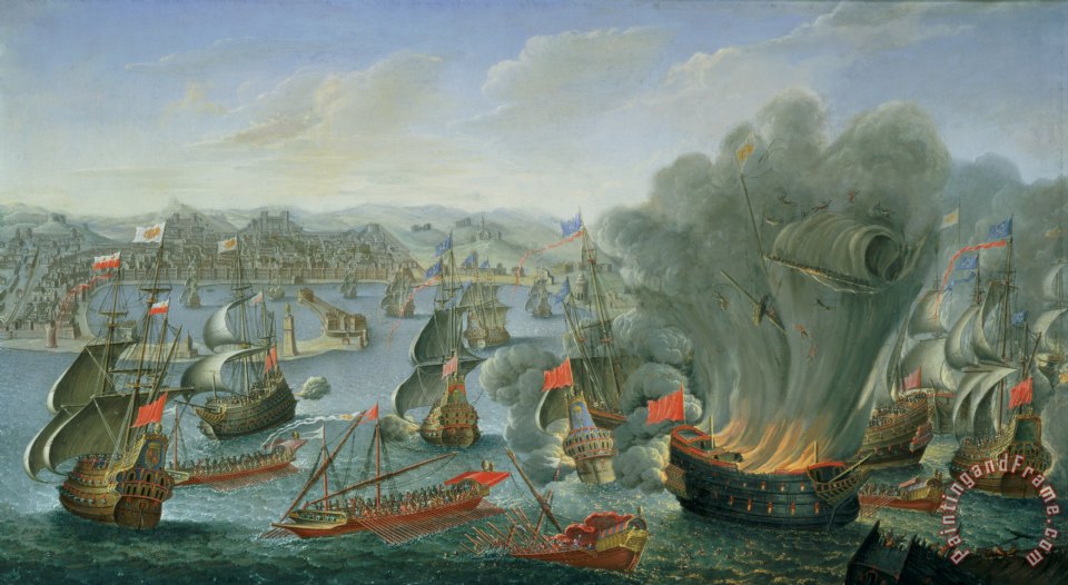 960x526 Pierre Puget Naval Battle With The Spanish Fleet Painting - Naval Battle Painting