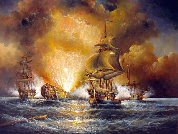 754x566 Ship Paintings (Art Collection) - Naval Battle Painting