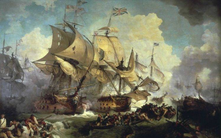 748x468 Painting, Battle, Classic Art, Ship, Boat, Clouds, British Flag - Naval Battle Painting