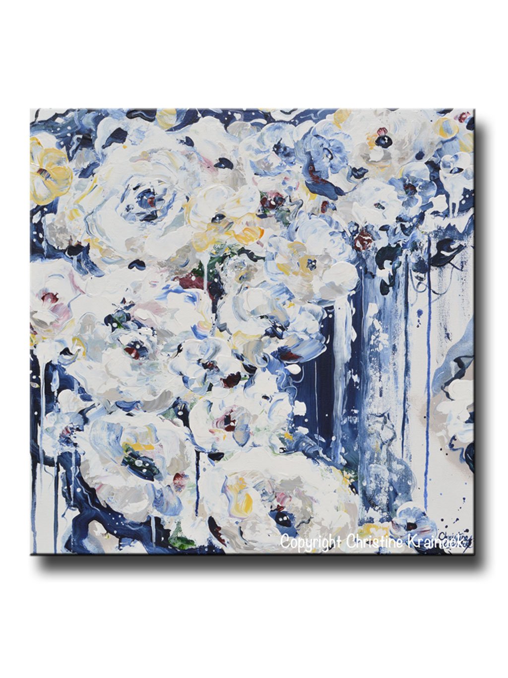 1024x1365 Original Art Abstract Painting Floral Navy Blue White Flowers Wall - Navy Blue Painting