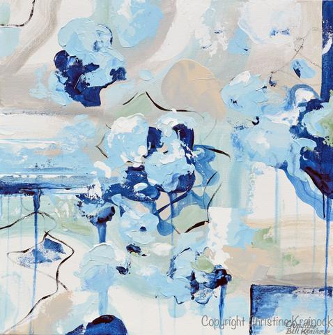 478x480 Original Art Abstract Painting Light Blue Navy White Coastal Wall - Navy Blue Painting