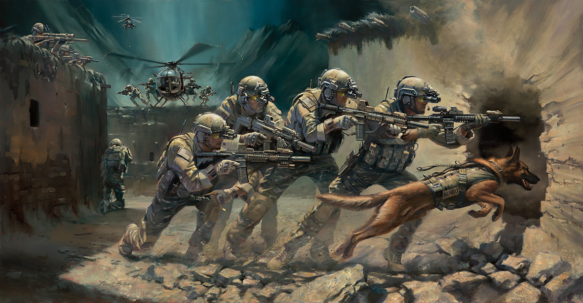 1181x614 Military Artist Stuart Brown'Into The Breach' - Navy Seal Painting