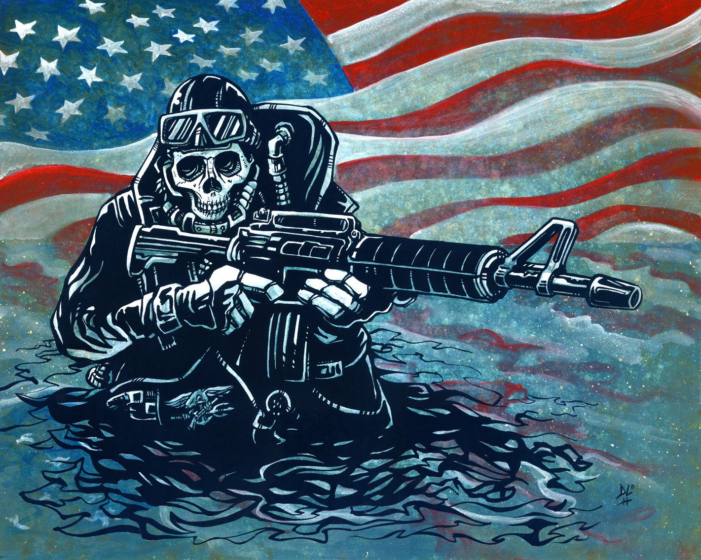 1421x1136 Us Navy Seal By David Lozeau Day Of The Dead - Navy Seal Painting