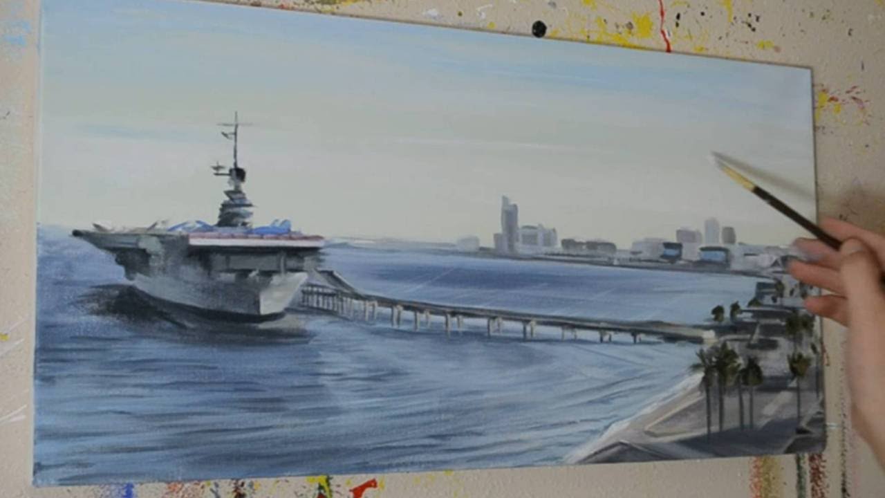 1280x720 Painting Corpus Christi Bay - Navy Ship Painting