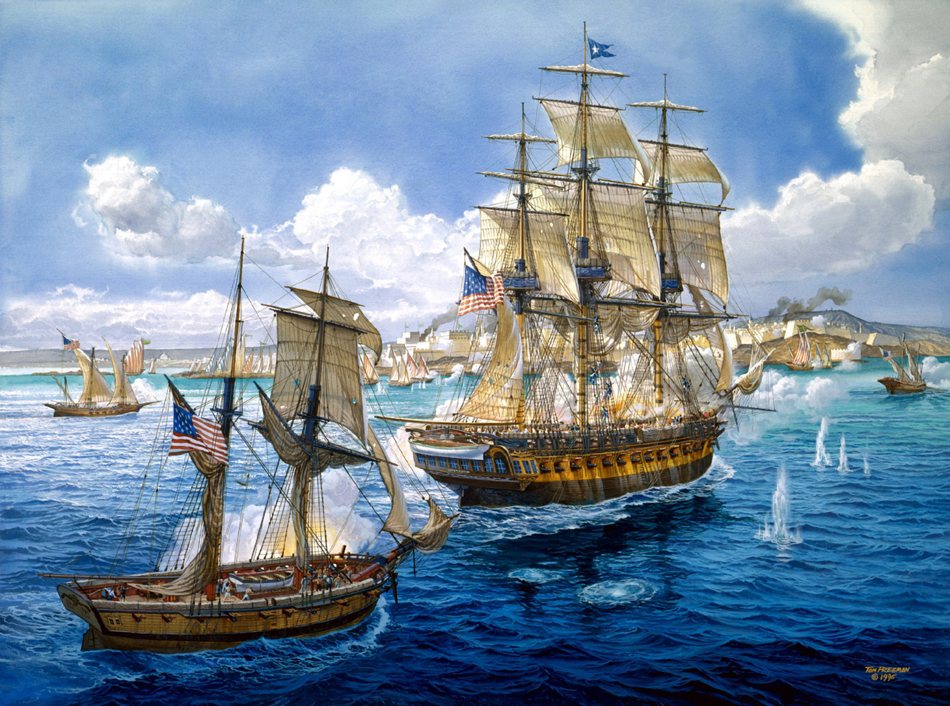 1938x1440 Art Battle Sea Painting Ships Navy Guns Military Ship Wallpaper - Navy Ship Painting