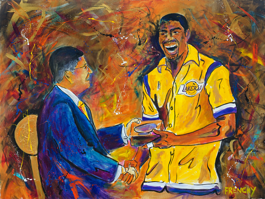 850x637 Frenchy Presents Painting To Retiring David Stern, Nba All Star - Nba Painting