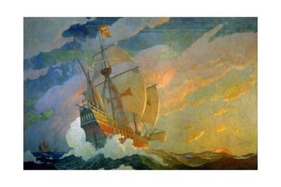 400x267 N.c. Wyeth Painting, The Caravels Of Columbus Giclee Print By - Nc Wyeth Painting