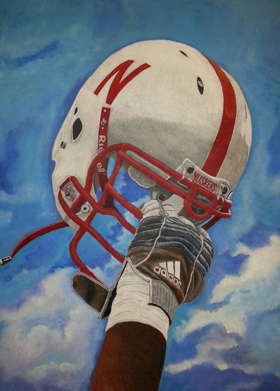 570x795 Nebraska Huskers Helmet Painting Art Print 20x30 By Pierrebolouvi - Nebraska Painting