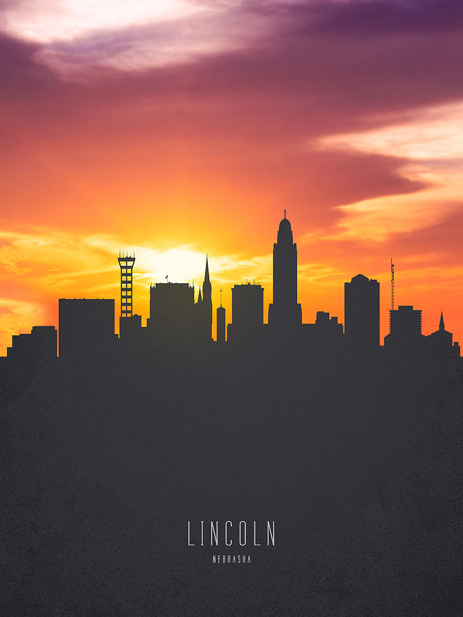 675x900 Lincoln Nebraska Sunset Skyline 01 Painting By Aged Pixel - Nebraska Painting