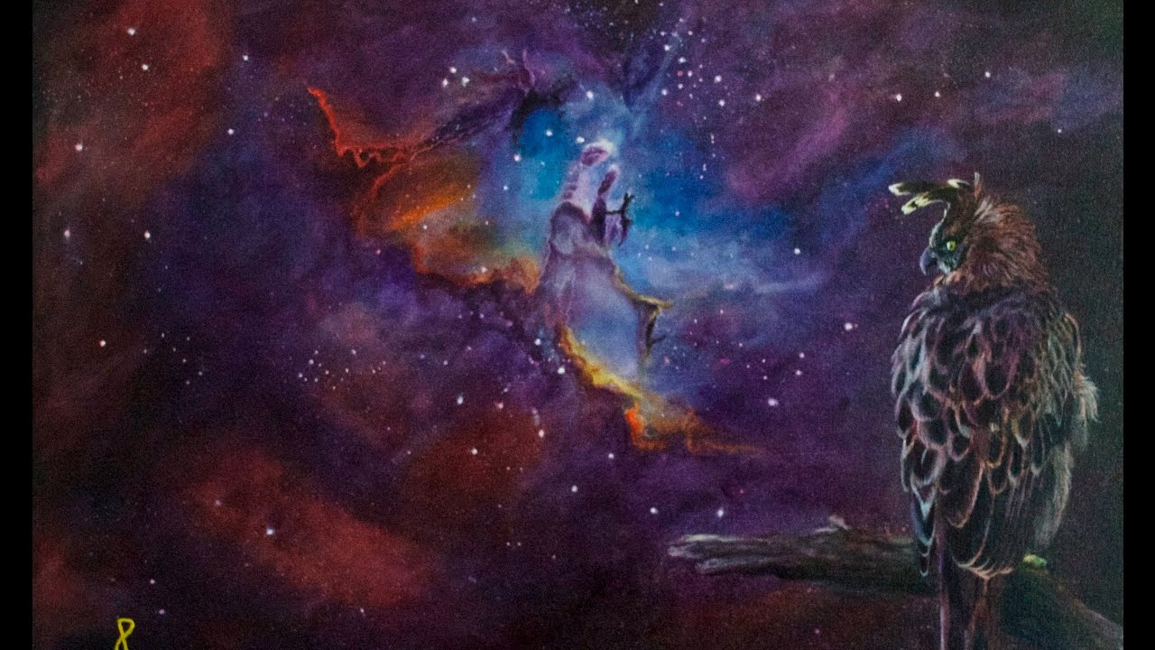 1280x720 Oil Over Acrylic Turorial Nebula And An Eagle Painting - Nebula Painting