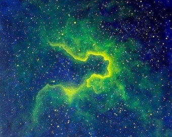 340x270 Green And Orange Space Nebula Acrylic Painting 12x - Nebula Painting Acrylic