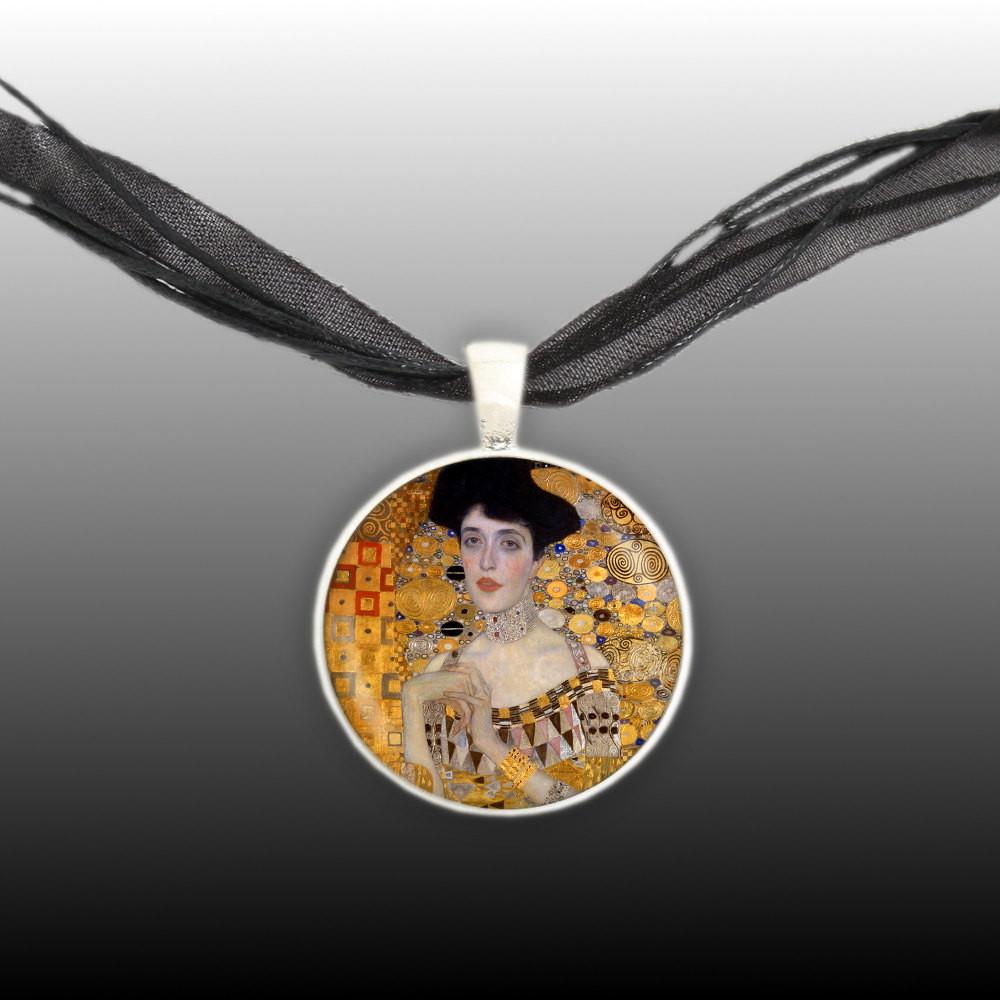 1000x1000 Golden Woman Portrait By Klimt Art Painting 1 Pendant Necklace - Necklace Painting