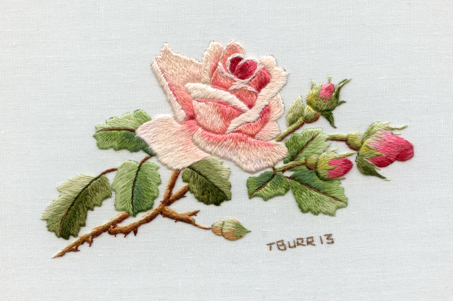 1837x1220 Rose Trish Burr Embroidery - Needle Painting
