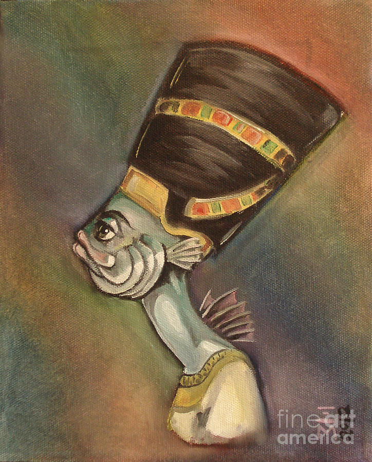 724x900 Nefertiti The Fish Painting By Ellen Marcus - Nefertiti Painting