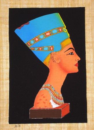 327x448 Egyptian Papyrus Painting Golden Nefertiti Bust View Dramatic - Nefertiti Painting