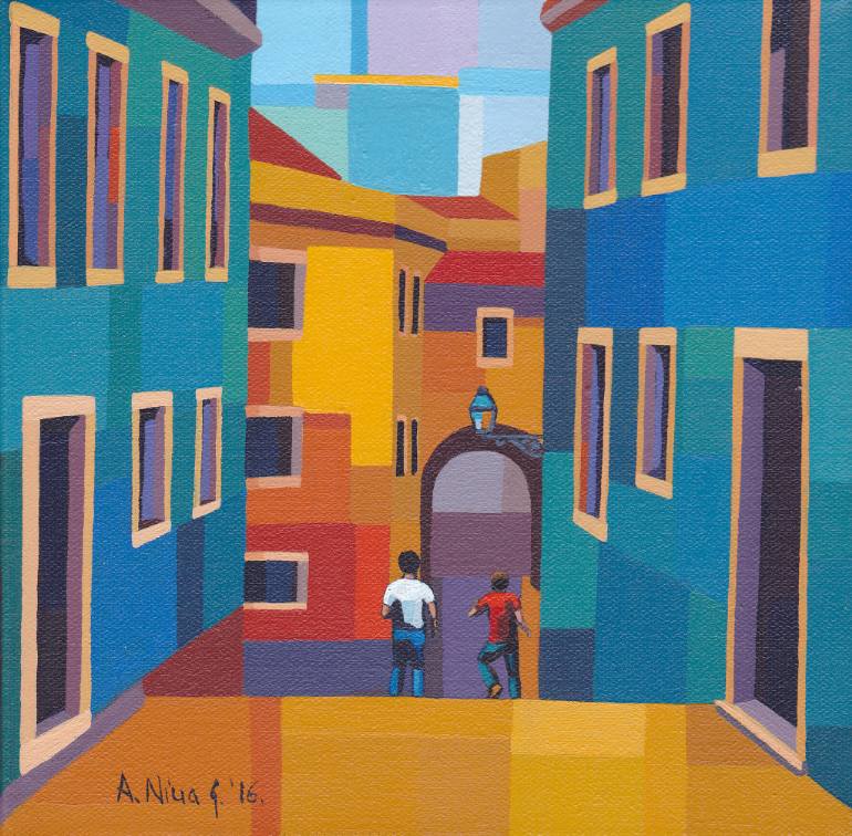 770x756 Saatchi Art From Lisbon Neighborhood Painting By Anica Govedarica - Neighborhood Painting