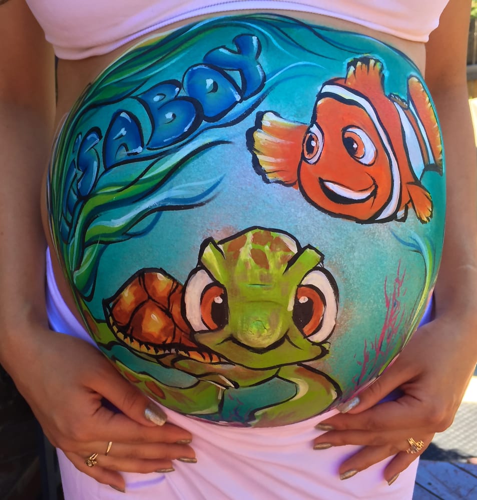 953x1000 Nemo Themed Prenatal Belly Painting - Nemo Painting