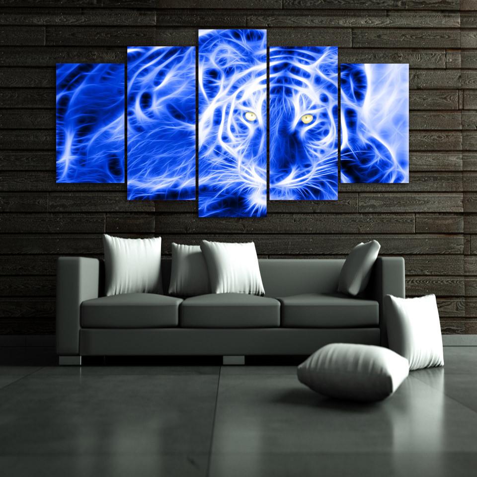 960x960 Leopard Electric Neon Abstract 5 Piece Panel Wall Art Print - Neon Canvas Painting