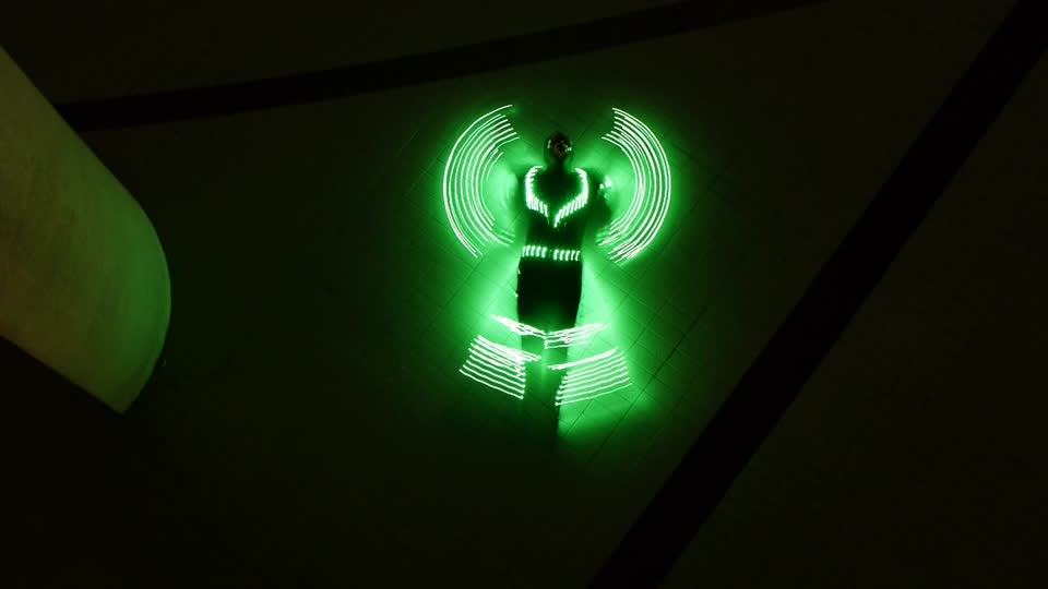 960x540 Led Suit Angel Light Painting Timelapse Hd Stock Video 476 - Neon Light Painting