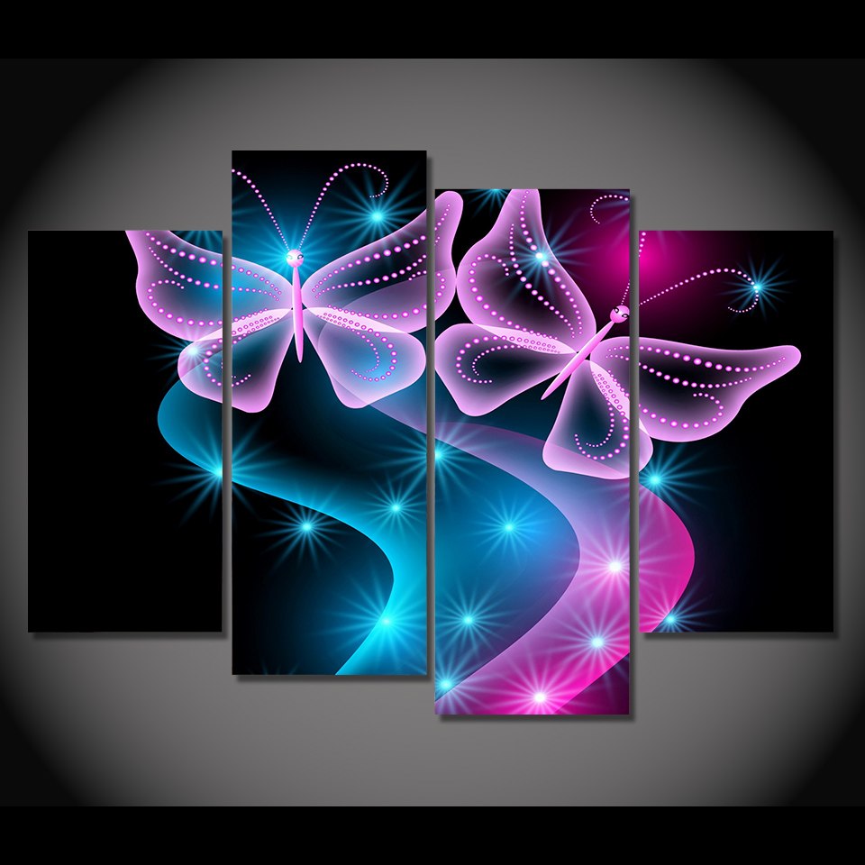 960x960 Framework Hd Printed Modern Canvas Modular Pictures 4 Panel - Neon Light Painting