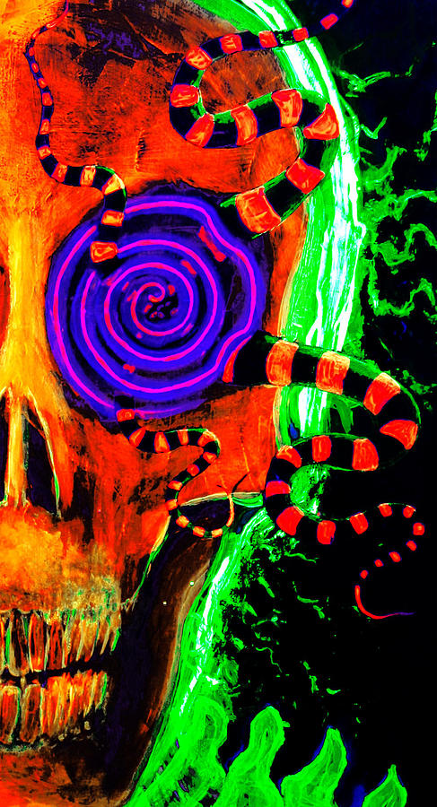 487x900 Neon Skull Painting By Colin Young - Neon Painting
