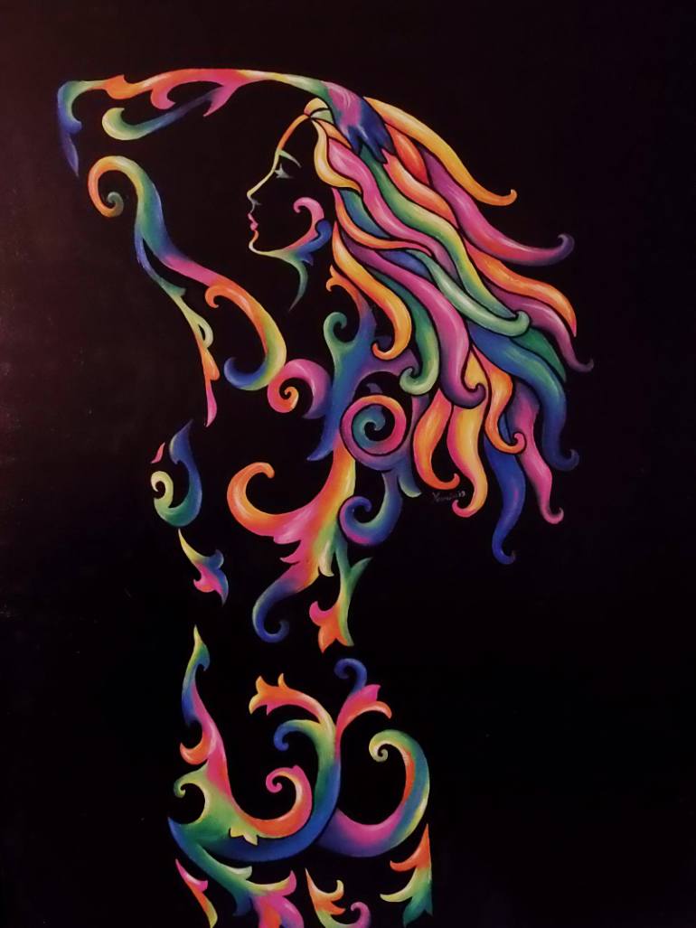 770x1027 Saatchi Art Abstract Neon Girl Painting By Ye Min - Neon Painting