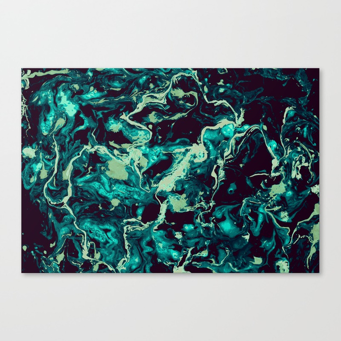 700x700 Neon Cyan Glow Splash On Black Liquid Paint Art Canvas Print By - Neon Painting On Canvas