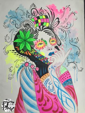 360x480 Skull (Flowers) - Neon Painting On Canvas