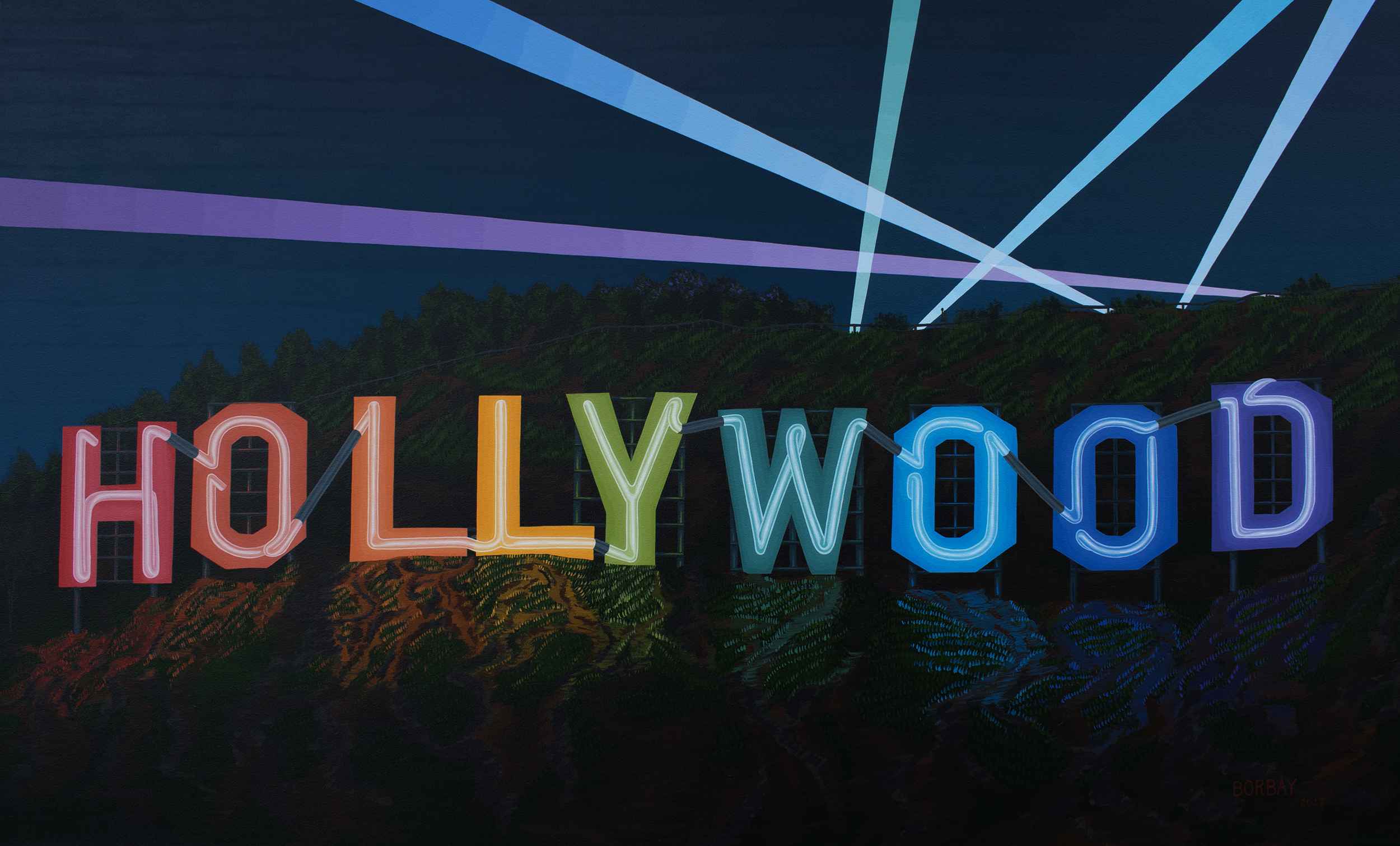 2500x1510 Hollywood Sign Neon Painting By Borbay Borbay - Neon Sign Painting