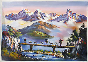 300x212 Mount Annapurna And Macchapuchre Acrylic Painting 33 W X 22 H - Nepali Painting