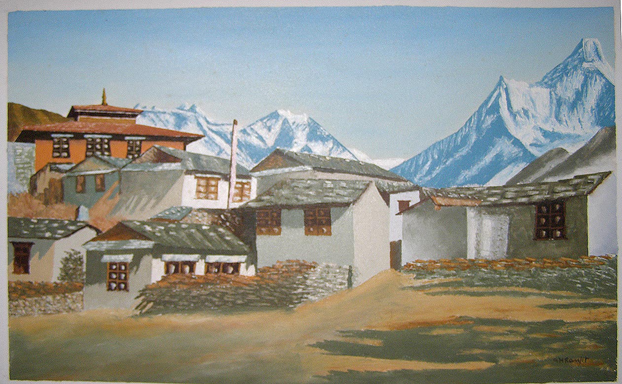 1261x779 Nepali Village Oil Painting Handmade Handicraft Gt Oil Painting - Nepali Painting