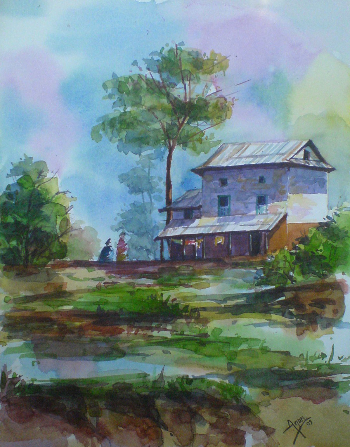 1198x1530 Nepal Landscape Water Color Paintings By Arjun Bhandari - Nepali Painting