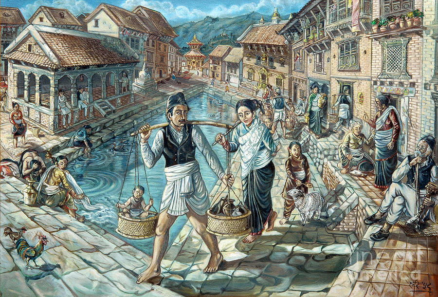 900x610 Nepali Farmer Family Painting By Hari Prasad Sharma - Nepali Painting