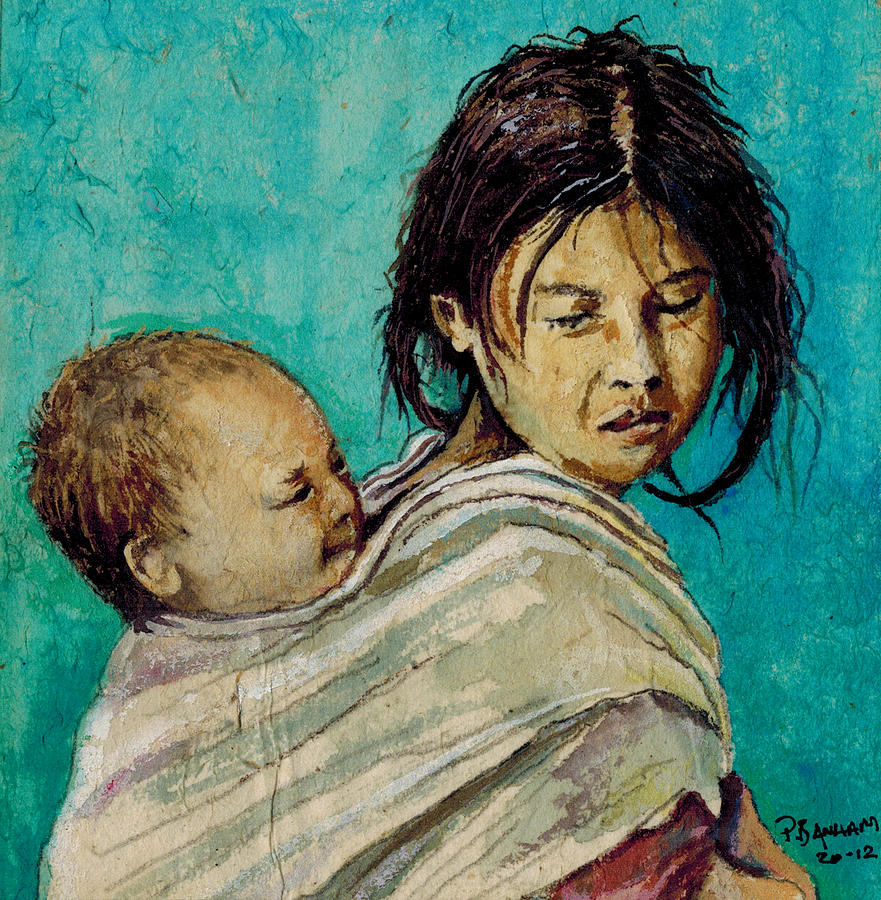 881x900 Nepali Girl With Child Painting By Paul Banham - Nepali Painting
